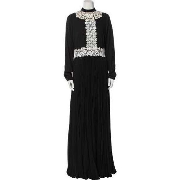 Mikael Aghal Long Pleated Lace Accent Dress - Picture 2 of 7